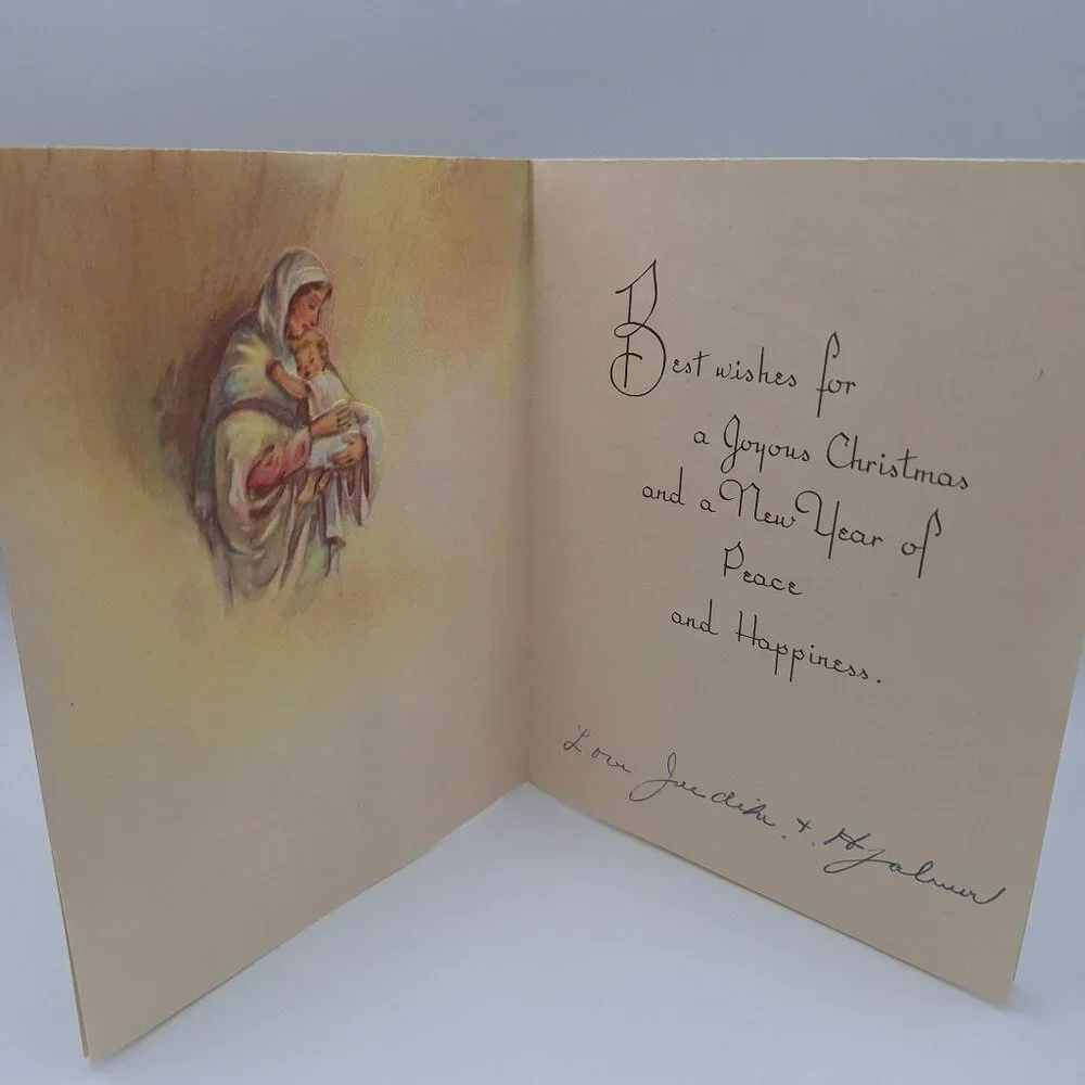 Vintage Christmas Card 1955‎ Nativity Scene Envelope 3 Cent Stamp Letter Kansas